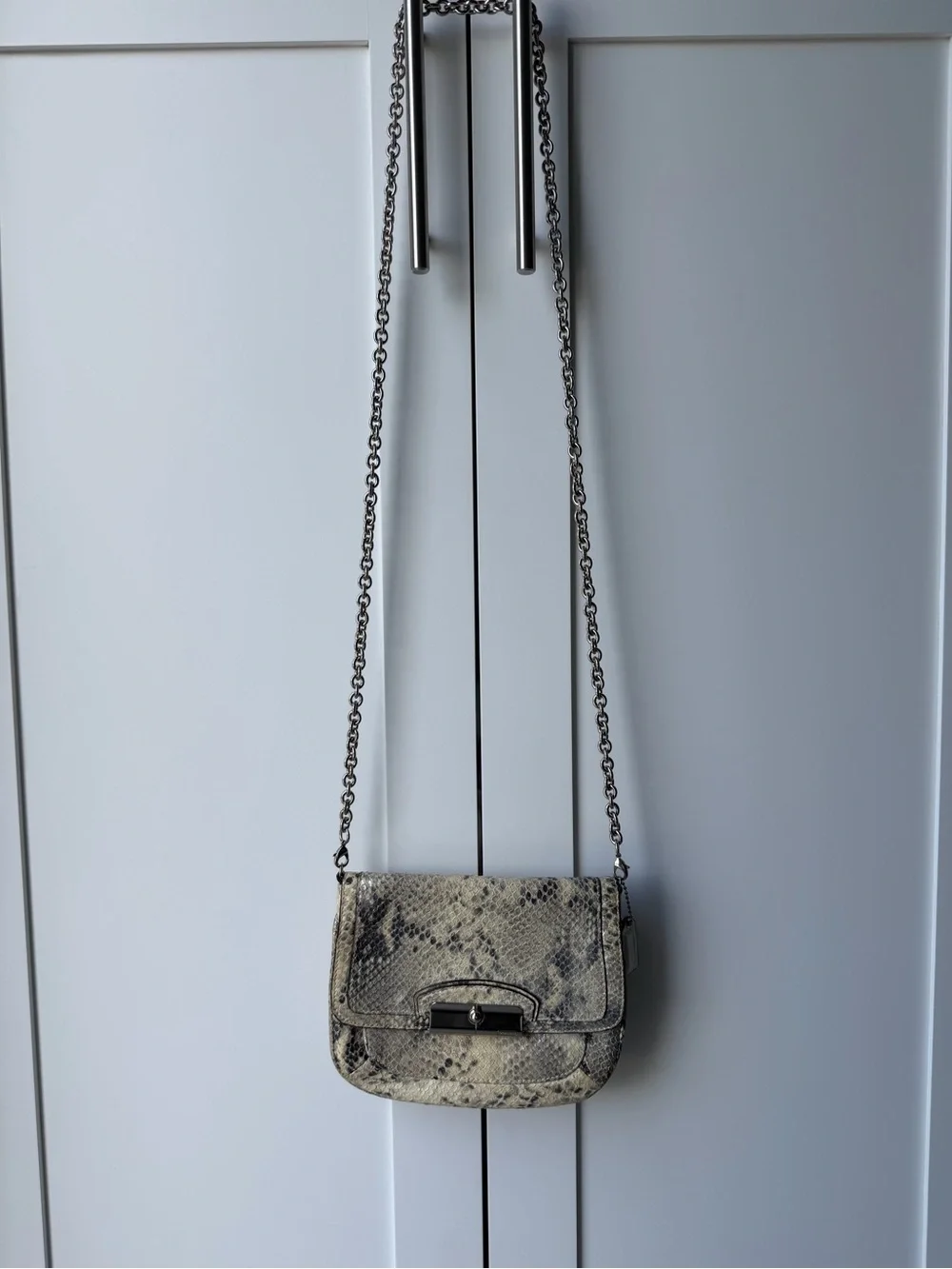 Coach Kristin Python Embossed Leather Crossbody Bag Silver Chain